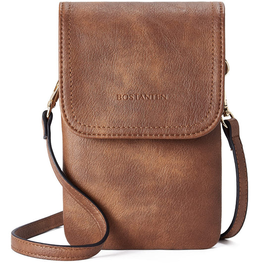 BOSTANTEN Vegan Leather Small Crossbody Bags for Women Designer Cell Phone Bag Wallet Purses Adjustable Strap Retro Brown
