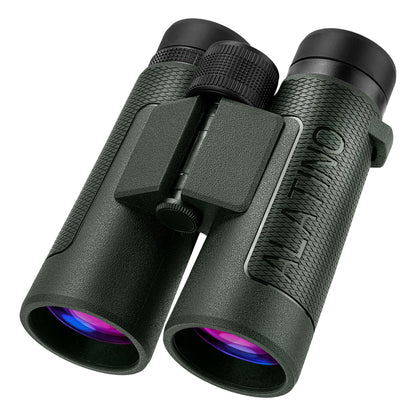 Alatino 12x42 High Powered Binoculars with Harness, Optical Solution Features Bak-4 Prisms & FMC Lens for Bird Watching, Hunting, Extended Travel and Cruise (Green)