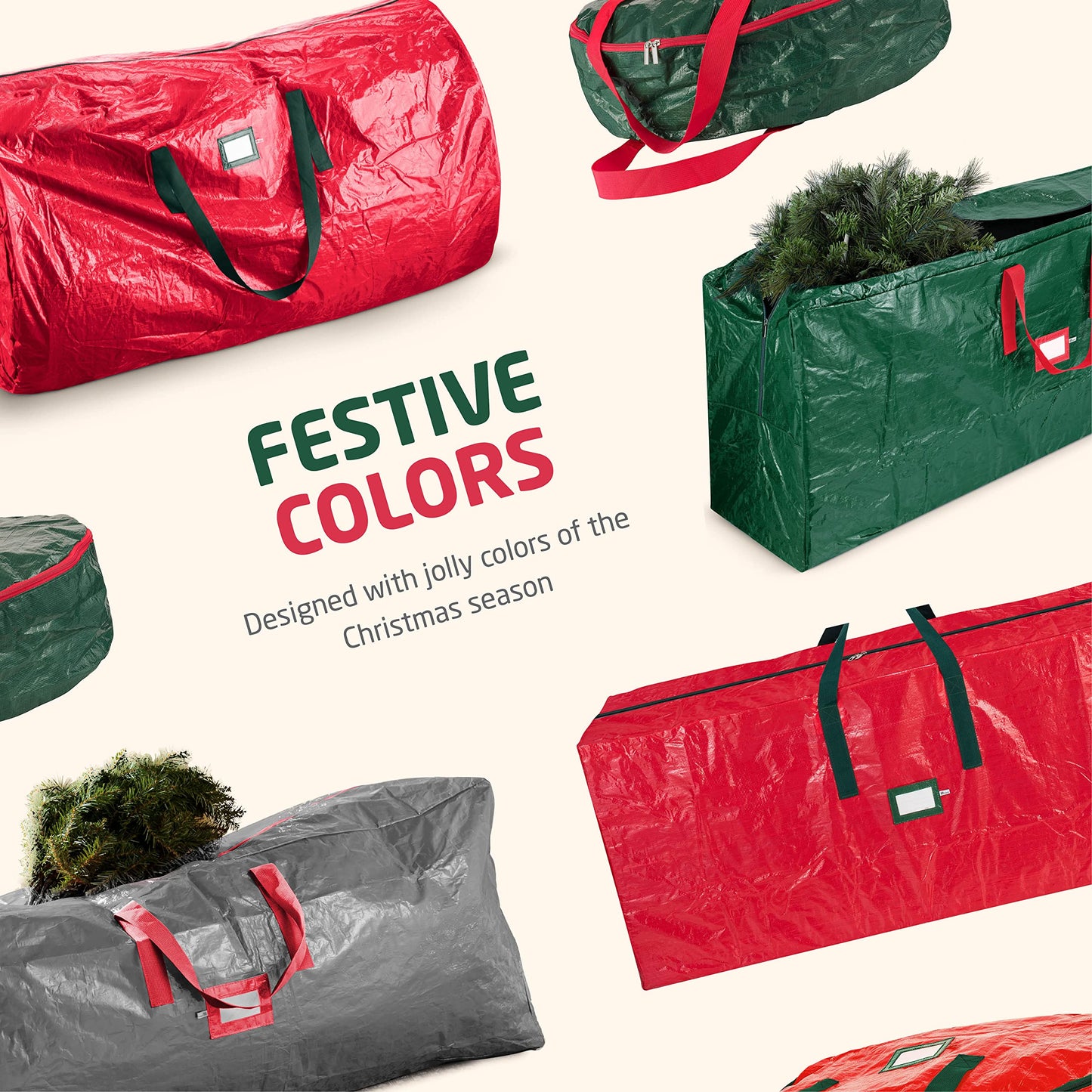 ZOBER 9 Ft Large Christmas Tree Storage Bag - Fits 9 Ft Artificial Trees - Plastic, Waterproof Christmas Tree Bag For Storage Box For Xmas - Strong, Durable Handles - Label Card Slot - Red