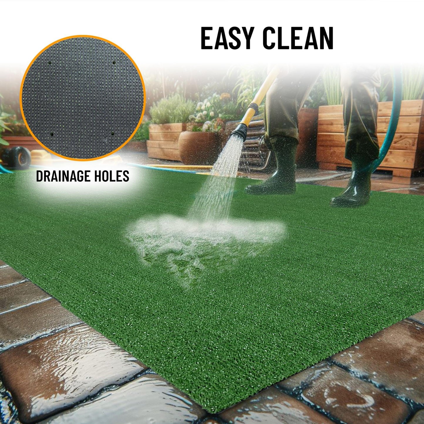 Ottomanson Artificial Grass Turf 2'7" x 50' Indoor Outdoor Faux Grass Rug with Drainage Holes, Customizable with Extra Long Size Options, Perfect for Patio Lawn Balcony Weddings Photoshoot Backdrop