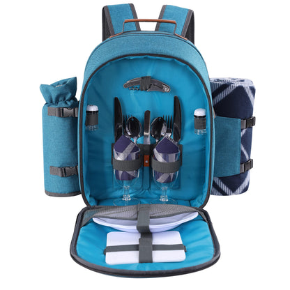 Apollo Walker Picnic Backpack Set for 2 Person with Cooler Compartment, Detachable Bottle/Wine Holder, Fleece Blanket, Plates and Cutlery Set (Teal)