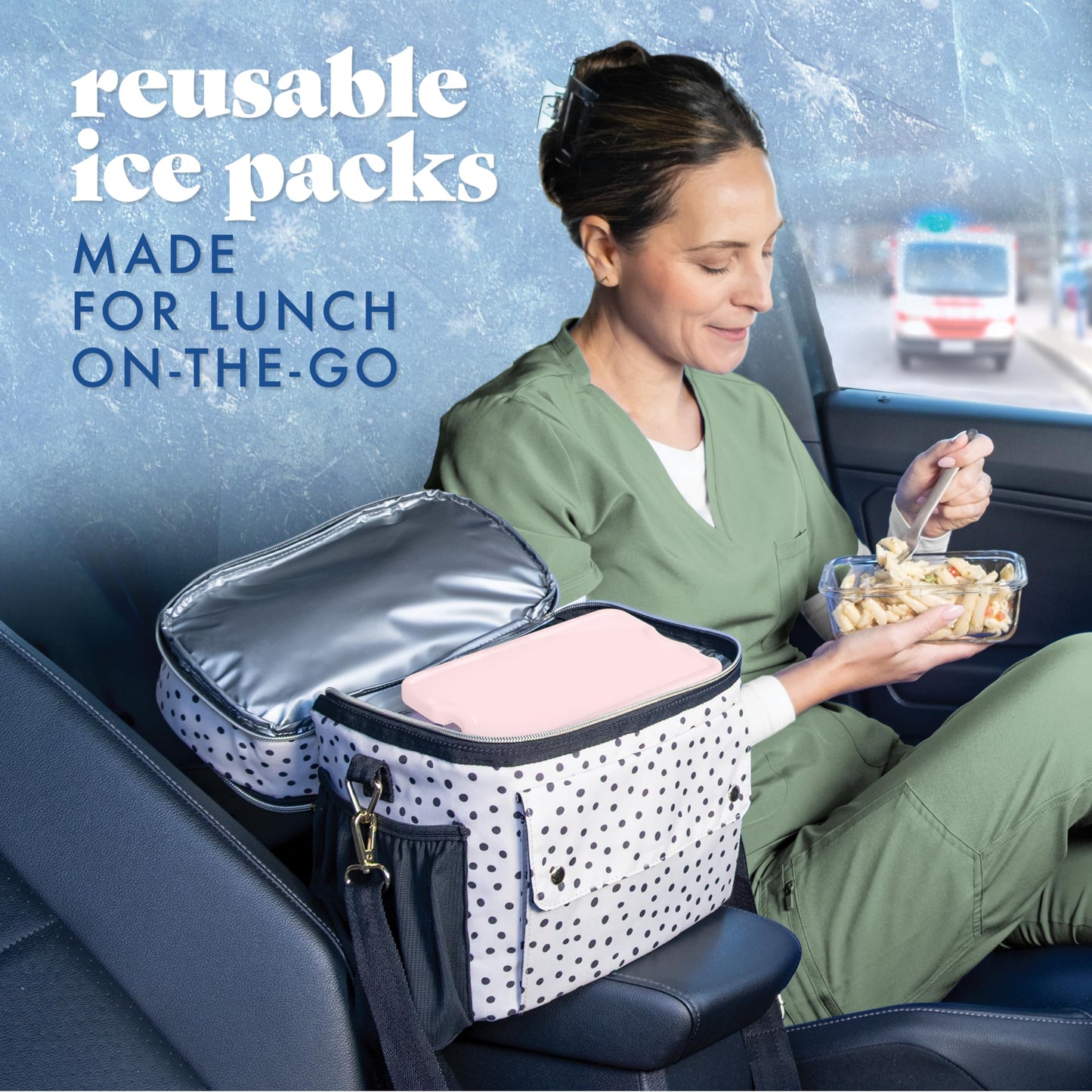 Cool Coolers by Fit & Fresh XL Slim Ice Packs, Quick Freeze Reusable Ice Packs for Lunch Boxes & Coolers, Long-Lasting, Space Saving Cooler Ice Packs, Light Pink, 4Pk