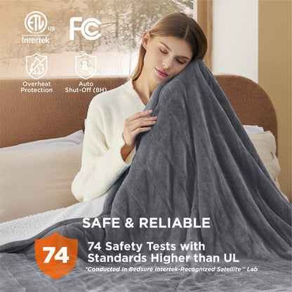 Bedsure Electric Blanket King Size - Dual Control Heated Blanket King Size, Fast Heating with 10 Time Settings & 10 Heat Settings, Warm Gift for Grandma (100x90 inches, Grey)