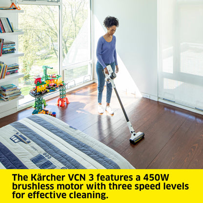 Kärcher - VCN 3 Cordless Stick Vacuum - 450 W Motor - 3 Power levels - 59 Minute Runtime - With Accessories,White