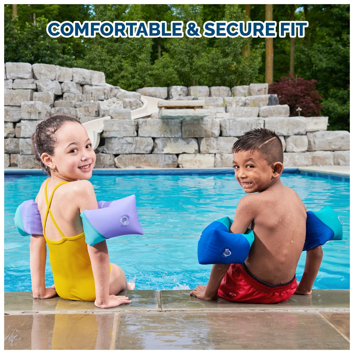 Swimways Soft Swimmies Toddler Floaties, Learn-to-Swim Inflatable Pool Floats & Arm Floaties, Swimming Pool Accessories for Kids Aged 3-5, Blue