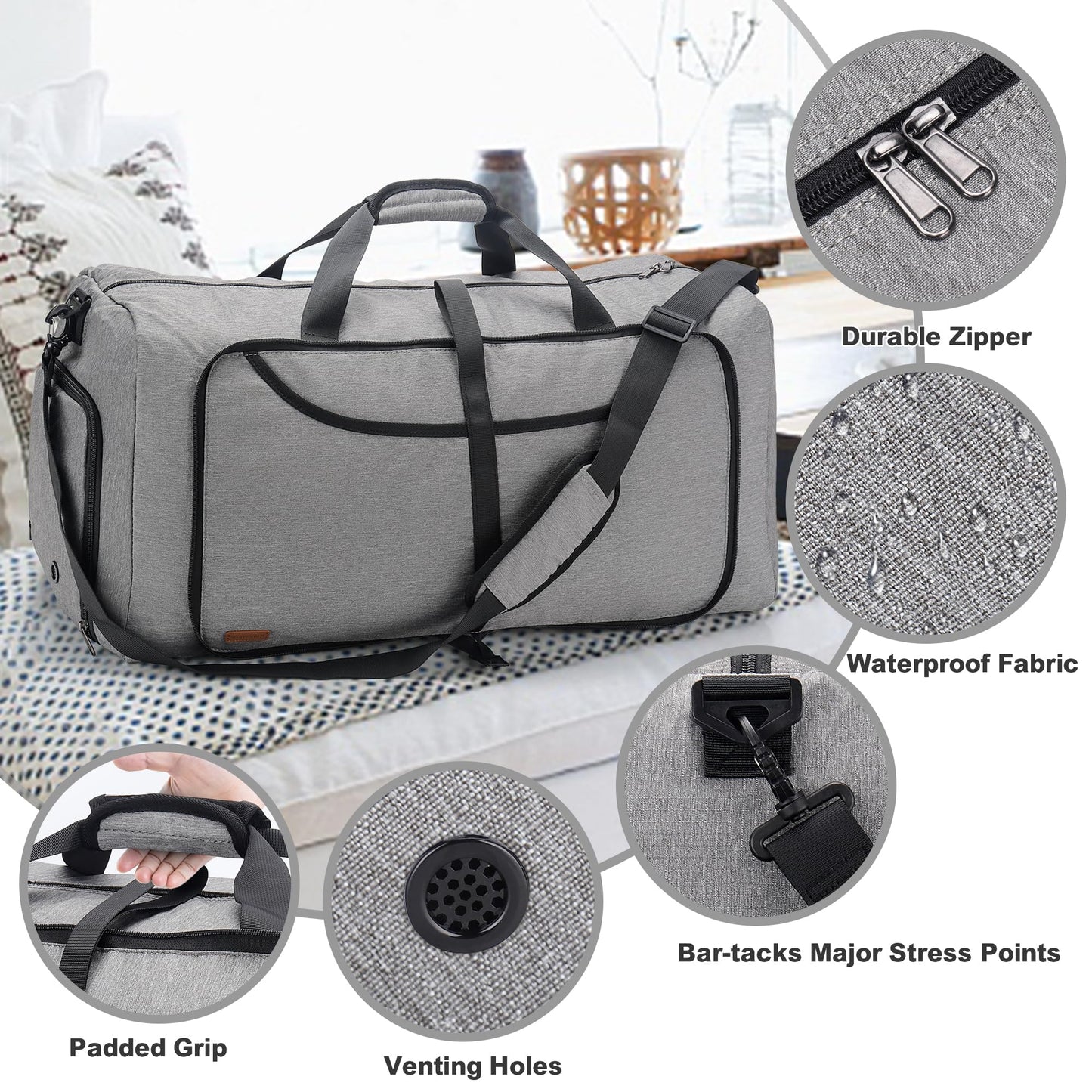 100L Duffle Bag for Travel, Large Foldable Waterproof Travel Duffel Bags Weekender Overnight Bag for Men and Women with Shoe Compartment