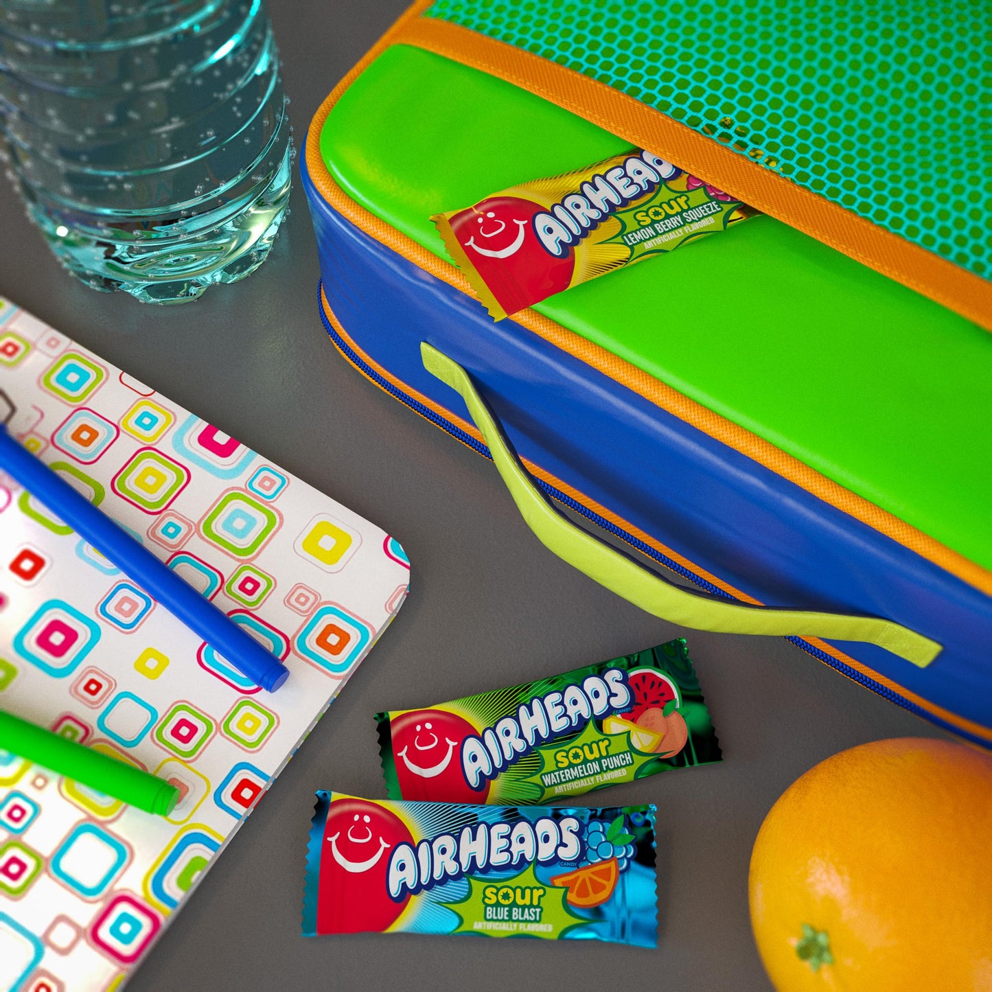 Airheads Sour Full-Size Candy Bars, Taffy Candy Variety Bulk Box, Individually Wrapped Candy, Three Assorted Flavors, 60 Count Box