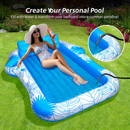 Inflatable Pool Lounger Float for Adults - 70" x 60" JIANYHW X-Large Beach Sun Tan Tub Pool Lounge Raft Sunbathing Pool Floaties with 2 Food/Drink Holder, Blow Up Tanning Pool Bed Floating Mat