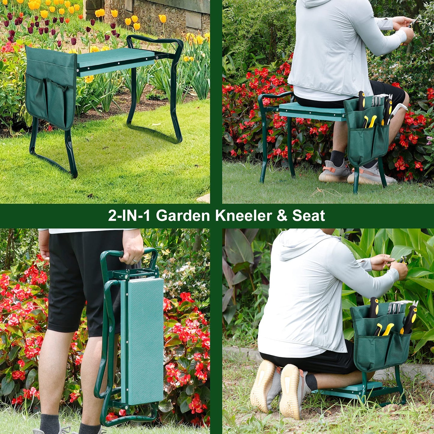 SUPER DEAL Newest Folding Garden Kneeler and Seat with Free Tool Pouches - EVA Foam Pad Protects Your Knees - Sturdy and Lightweight