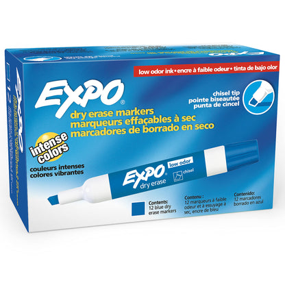 EXPO Low Odor Dry Erase Markers, Chisel Tip, Blue, 12 Count