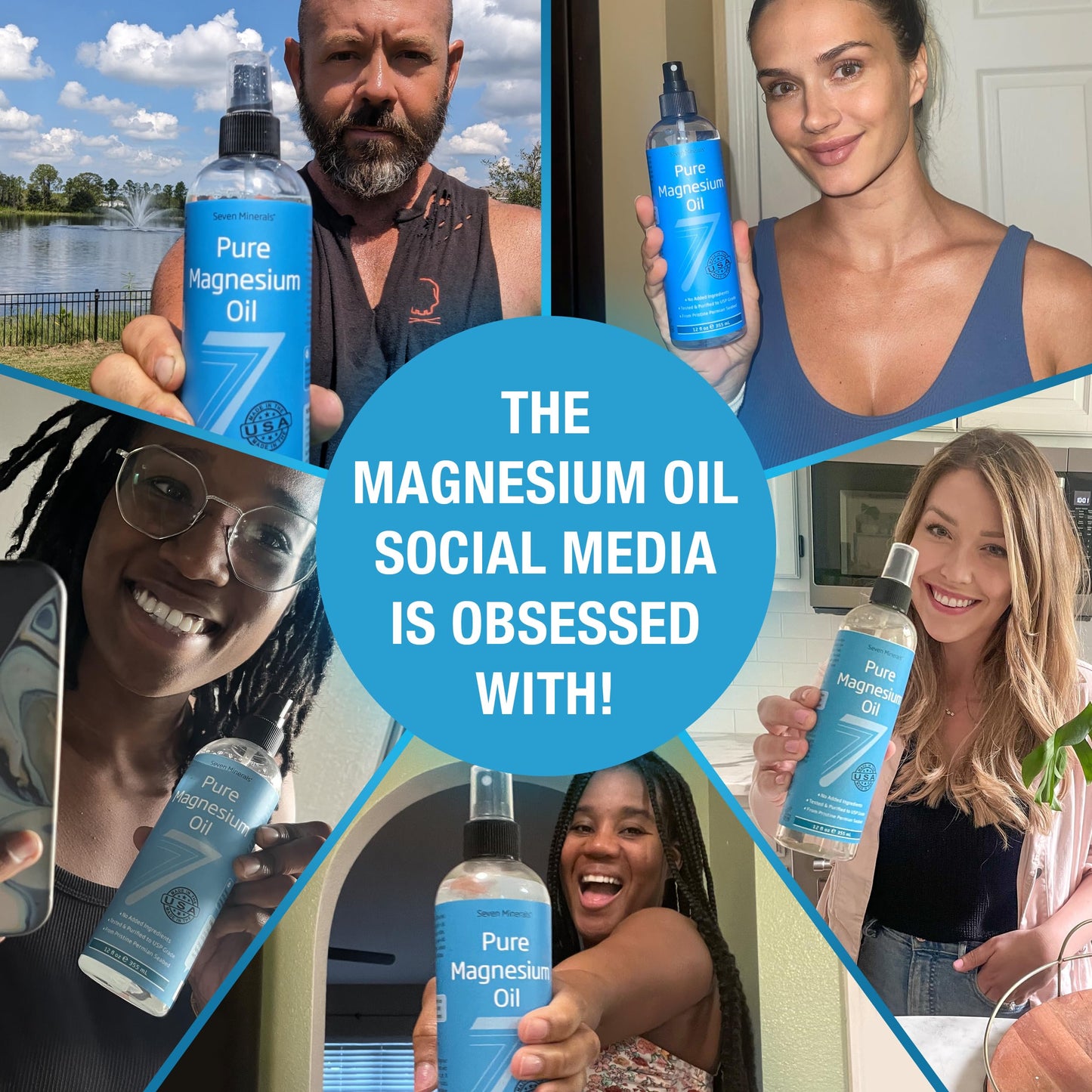 Seven Minerals, Pure Magnesium Oil Spray - Big 12 oz (Lasts 24 Months) - USP Grade Magnesium Spray, No Unhealthy Trace Minerals - from Ancient Underground Permian Seabed in USA, Free eBook Included