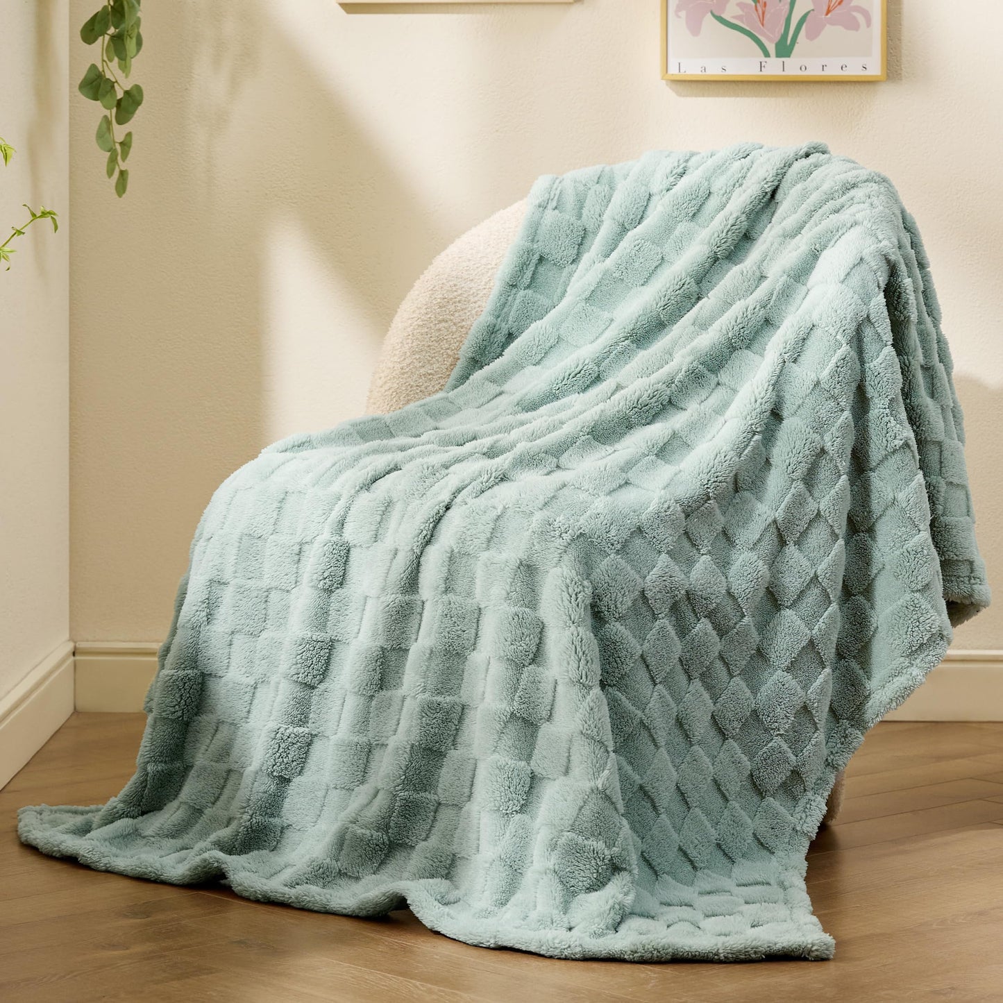 Bedsure Sage Green Fleece Blanket for Couch - Checkered throw blanket for Women, Cute Soft Cozy Blanket for Girls, 50x60 Inches