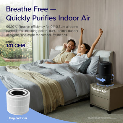 LEVOIT Air Purifier for Home Allergies Pets Hair in Bedroom, Covers Up to 1095 Sq.Foot Powered by 45W High Torque Motor, 3-in-1 Filter, Remove Dust Smoke Pollutants Odor, Core300-P, Black