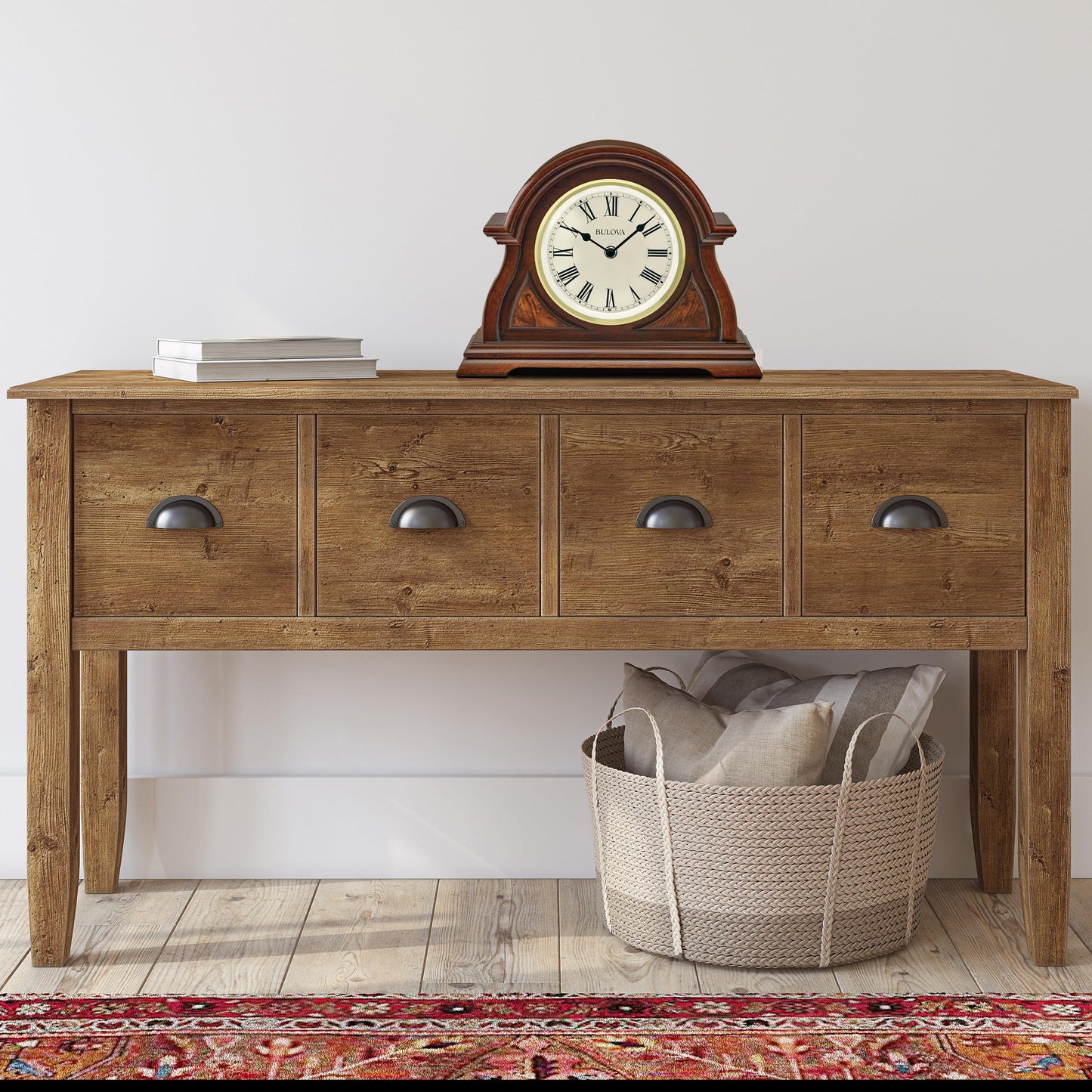 Bulova Bostonian Lighted Mantel Clock, Model B1851 | Elegant Cherry Wood Finish | Illuminated Dial | Quartz Movement | Traditional Design | Battery Operated