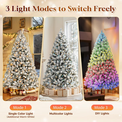 HOLLO STAR 6 ft Flocked Prelit Christmas Tree with 350 LED Lights, App Control, Artificial Christmas Tree, Multi-Color RGBW Lights, 947 Branch Tips, Snow Xmas Tree, for Home, Party