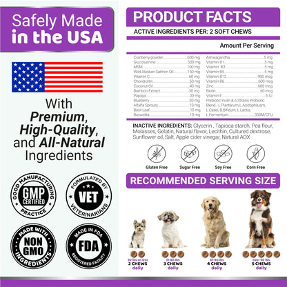 Dog Multivitamin Chewable with Glucosamine - Dog Vitamins and Supplements - 170 Treats - Senior & Puppy Multivitamin for Dogs - Hip & Joint Support - Immune Health, Skin, Heart, Digestion, Probiotics