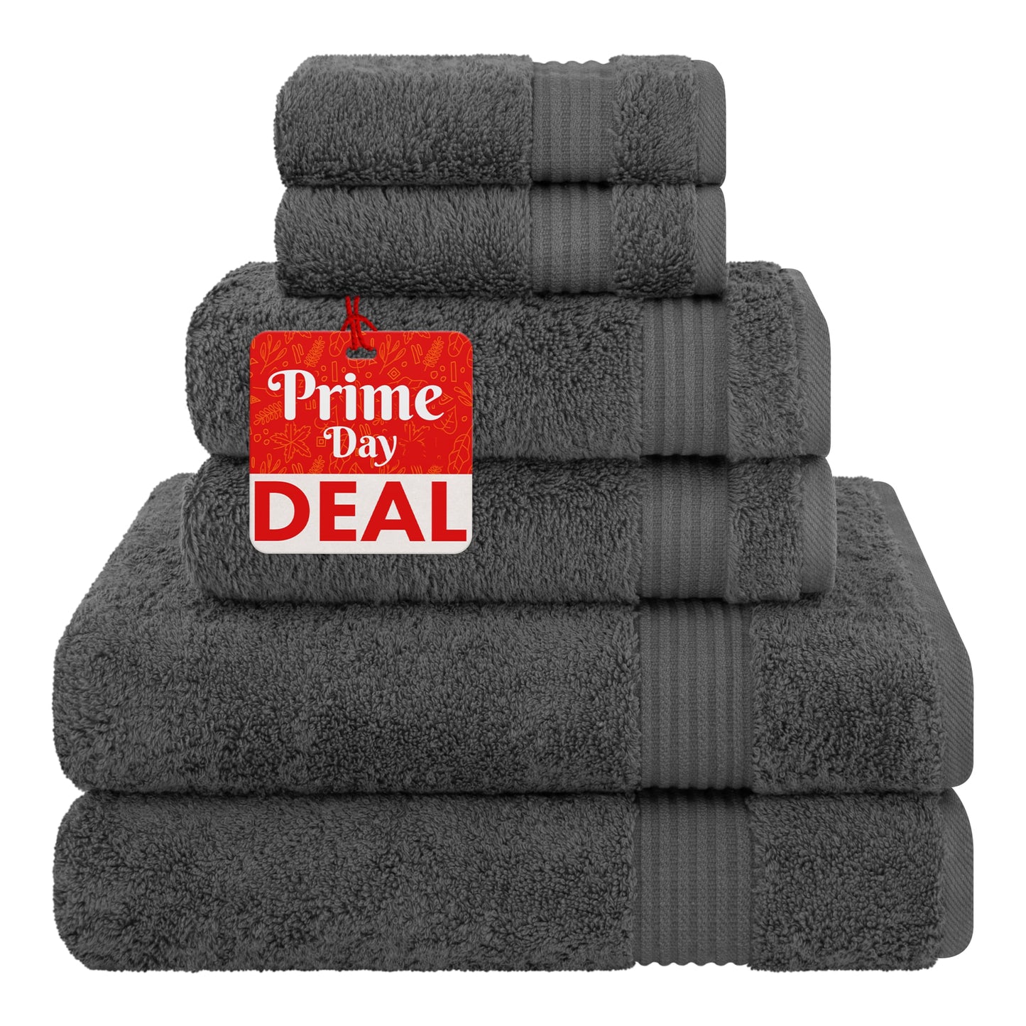 Cotton Paradise 6 Piece Towel Set 100% Cotton Soft Absorbent Turkish Towels for Bathroom 2 Bath Towels 2 Hand Towels 2 Washcloths, Dark Gray Towel Set