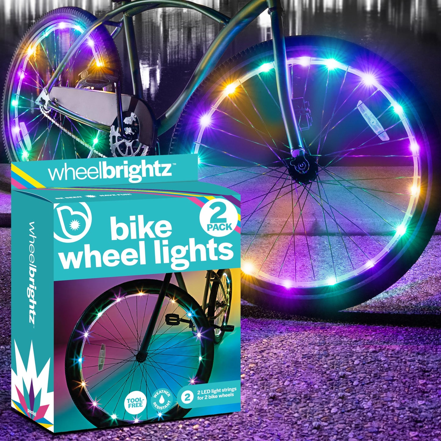 Brightz WheelBrightz 2-Pack Bike Wheel Lights, Pastel - LED Bike Lights for Tires - Bike Lighting Parts & Accessories - Outdoor Summer Fun for Boys and Girls