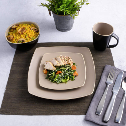 Gibson Elite Soho Lounge Dinnerware Set, Service for 4 (16pcs), Matte Taupe