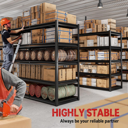 REIBII 78" H Garage Shelving, Storage Shelves Heavy Duty Load 3000LBS, Adjustable Heavy Duty Shelving, 5 Tier Metal Shelving Unit for Storage Rack, Basement, 55" W x 26" D x 78" H, Black