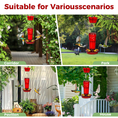Zamelane Glass Hummingbird feeders for Outdoors 2pack-14Ounces，5 Feeding Ports Hummingbird Feeder,Wide Mouth for Easy Filling/Cleaning，Hanging for Garden Backyard Decor, Includes Ant Moat (Red，2Pack)