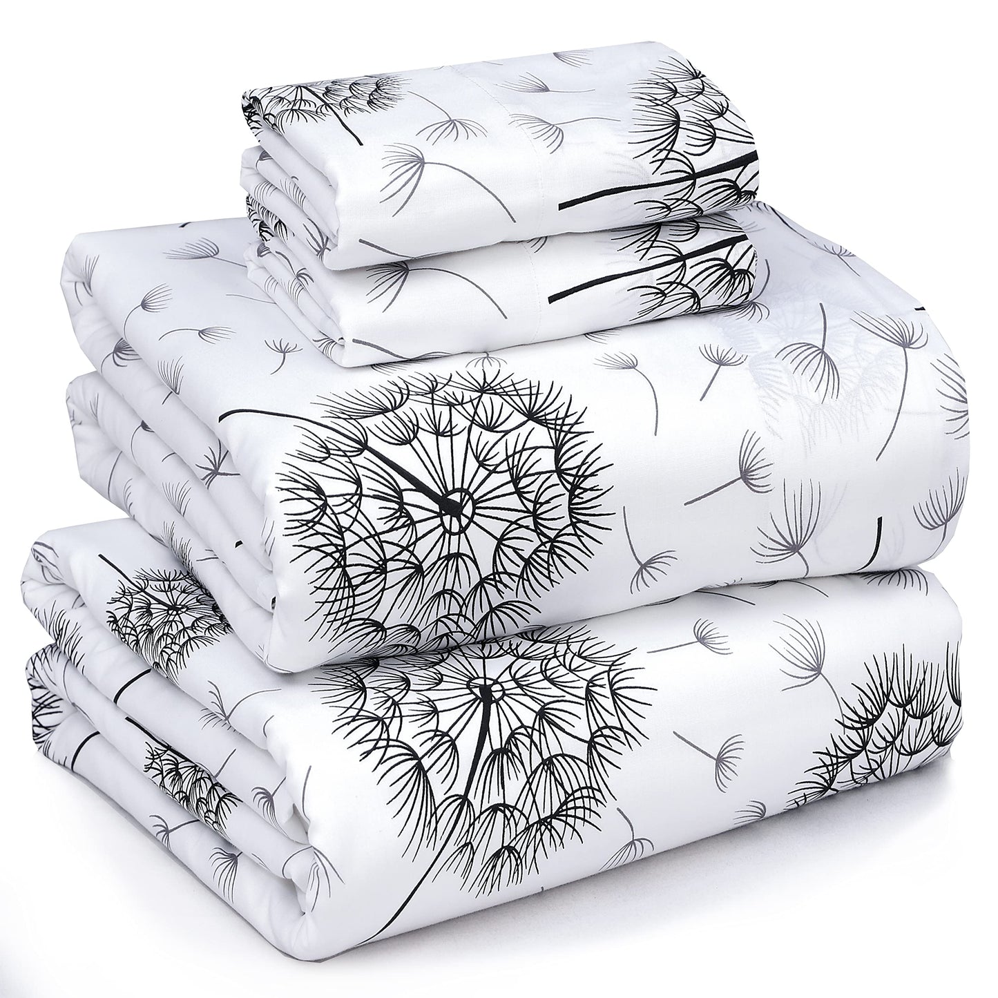 RUVANTI 100% Cotton King Size Sheets Set, 4 Pieces, Soft & Breathable Percale Weave Bedding, Deep Pocket 16", Hotel Standard, Crisp Cool Feel, Durable, Perfect Floral Bed Sheet, Dandelion