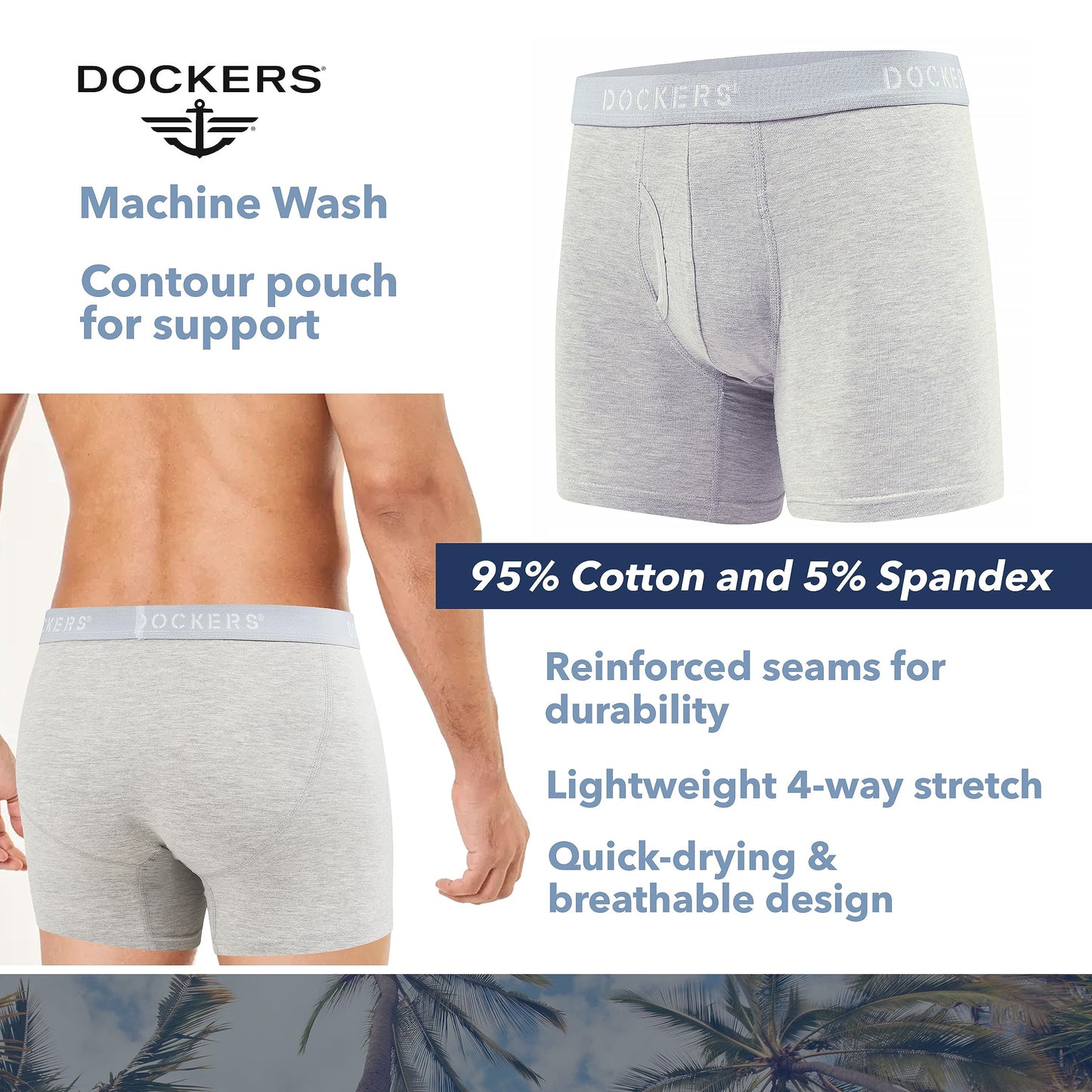 DOCKERS Men's Underwear Cotton Stretch Boxer Briefs for Men Pack of 4