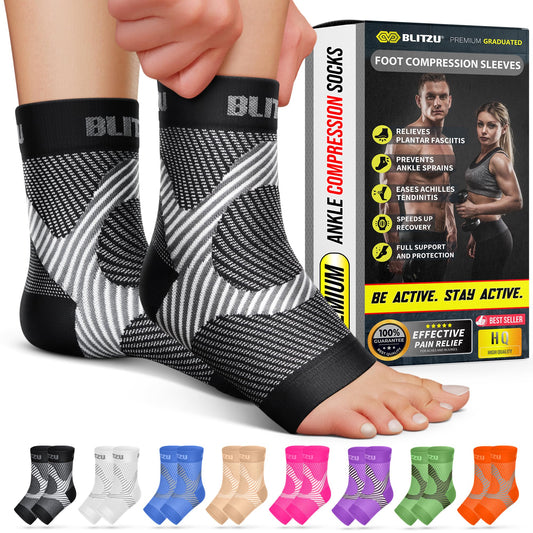 Compression Socks for Plantar Fasciitis, Achilles Tendonitis, Arthritis Relief, Ankle Brace Compression Sleeve with Foot Arch Support, Ankle Wrap for Women, Men, Swelling & Heel Pain Black L-XL