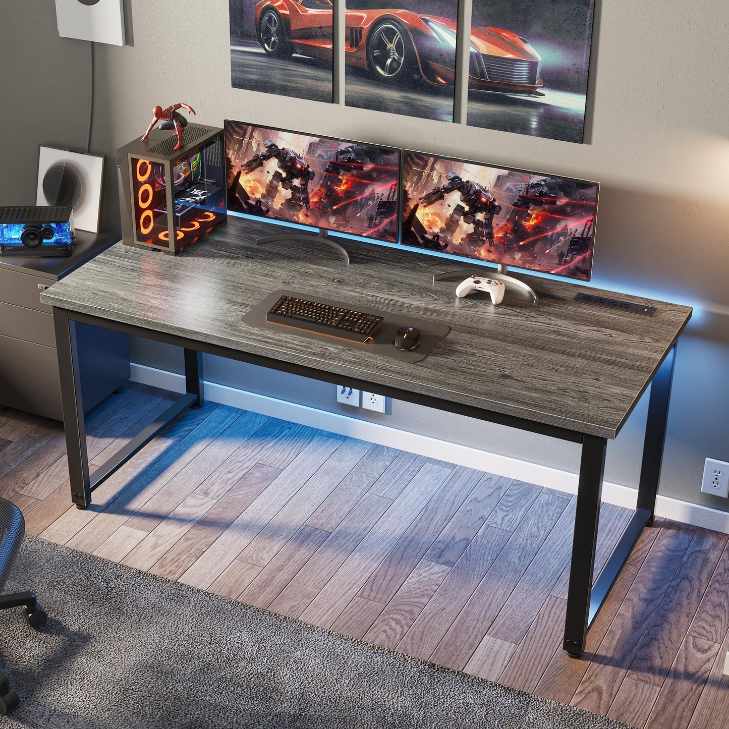 Huuger 55 x 24 inch Desk with Power Outlets & USB-C, Deeper & Thicker Desktop, Robust Metal Tubes, Computer Desk, Heavy Duty Office Desk, Work Gaming Desk for Home Office, Grey