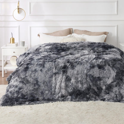 Bedsure GentleSoft Fluffy Sherpa Fleece Faux Fur Blankets Queen Size for Bed, Bedroom Decor Winter Bedding Thick Warm Full Queen Blankets, Fuzzy Plush Soft Heavy Mink Cozy Gifts, Tie Dye Grey, 90x90