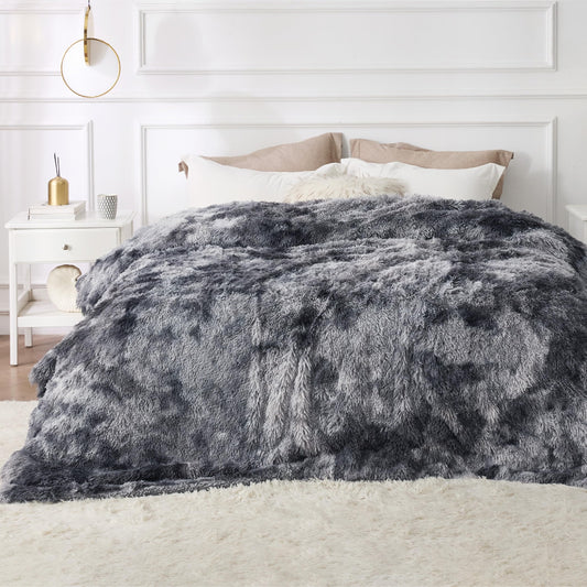 Bedsure GentleSoft Fluffy Sherpa Fleece Faux Fur Blankets Queen Size for Bed, Bedroom Decor Winter Bedding Thick Warm Full Queen Blankets, Fuzzy Plush Soft Heavy Mink Cozy Gifts, Tie Dye Grey, 90x90