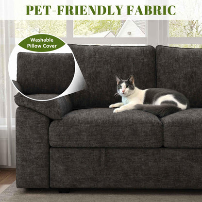 SUAWY 108 Inch Sectional Sleeper Sofa with Pull Out Bed, U Shaped 7 Seat Modular Sectional Sofa with Storage, Sectional Couches for Living Room, Cloud Modular Couch,Removable Sofa Cover, Dark Grey