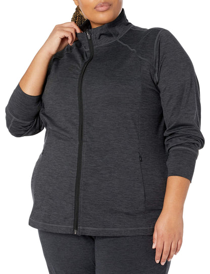 Amazon Essentials Women's Brushed Tech Stretch Full-Zip Jacket-Discontinued Colors, Black Space Dye, Medium