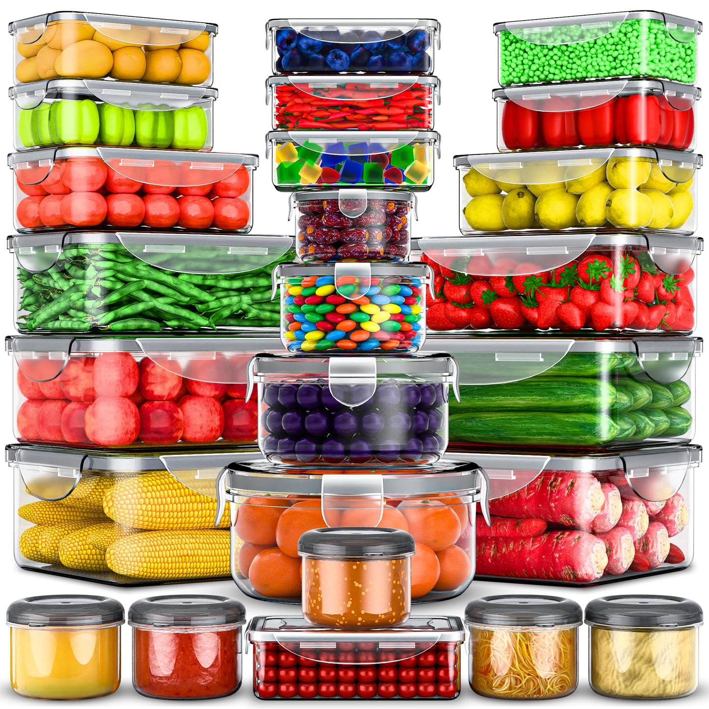 RockBerry 50 Pcs Large Food Storage Containers with Lids Airtight-Total 526OZ Stackable Kitchen Set-85 OZ to small Containers-BPA Free Leak proof containers- Freezer Microwave safe