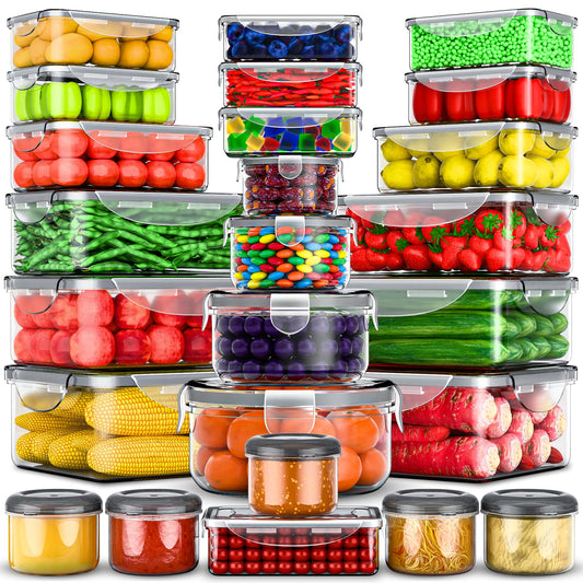 RockBerry 50 Pcs Large Food Storage Containers with Lids Airtight-Total 526OZ Stackable Kitchen Set-85 OZ to small Containers-BPA Free Leak proof containers- Freezer Microwave safe