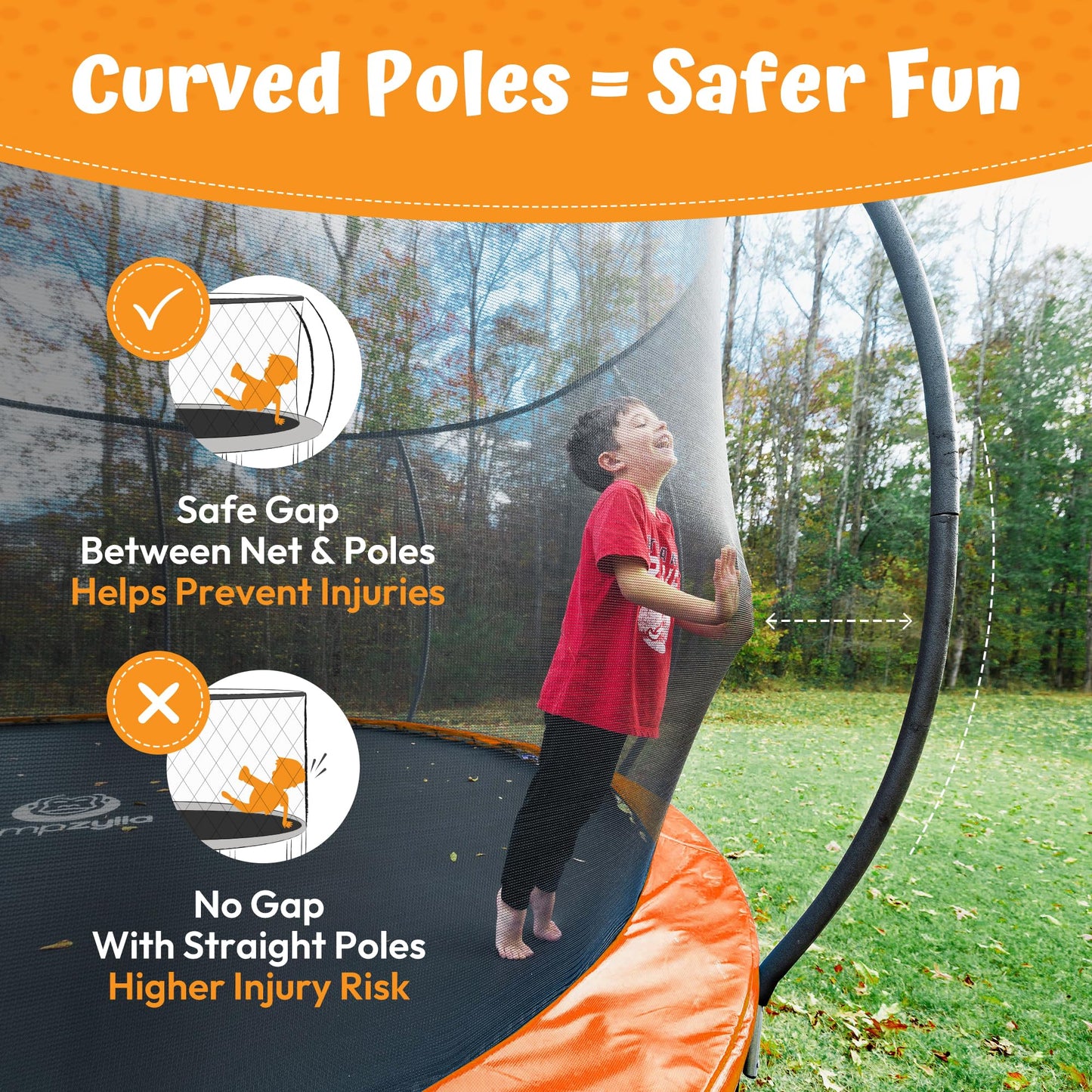 JUMPZYLLA Trampoline Outdoor 8FT 10FT 12FT 14FT 15FT 16FT with Enclosure and Ladder, ASTM Approved Recreational Trampoline for Kids and Adults, Anti-Rust Coated Frame