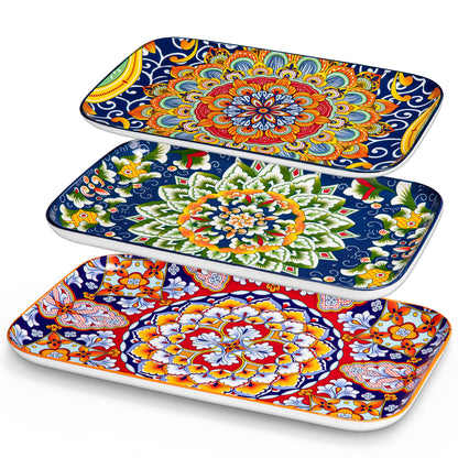 vancasso Serving Platters Set of 3, 16"/14"/12" Inch Rectangular Trays - Serving Platter Extra Large, Bohemian Ceramic Serving Dish for Entertaining Food, Microwave & Dishwasher Safe, Colorful