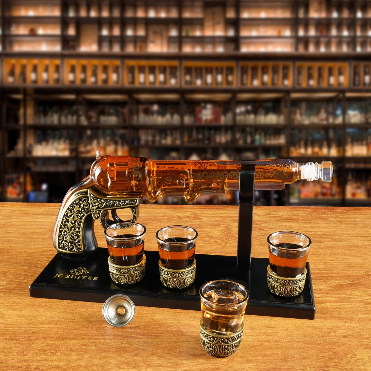 Luxury Gun Decanter with 4 Shot Glasses, Gift Box, & Funnel - Unique Whiskey Decanter Sets for Men & Women - Liquor Glass Gun Alcohol Bottle - Wine Tequila Decanter Set Gifts For Dad Gifts For Men