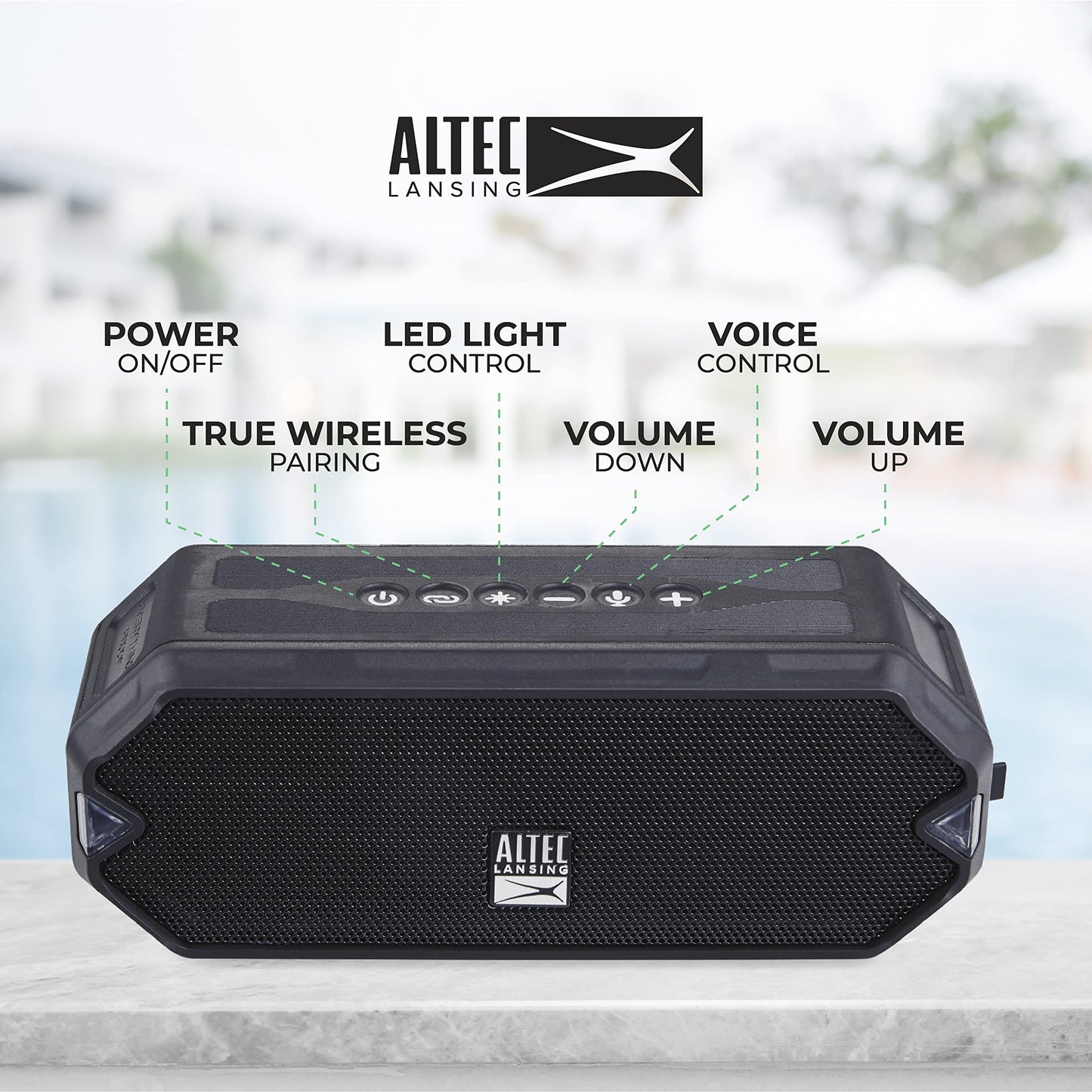 Altec Lansing - HydraJolt Wireless Bluetooth Speaker, Waterproof Portable Speakers with Built in Phone Charger and Lights, Everything Proof Outdoor, Shockproof, Snowproof, 16 Hours Playtime