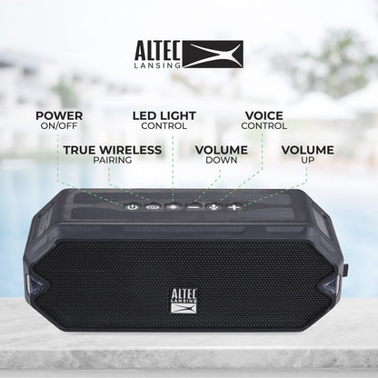 Altec Lansing - HydraJolt Wireless Bluetooth Speaker, Waterproof Portable Speakers with Built in Phone Charger and Lights, Everything Proof Outdoor, Shockproof, Snowproof, 16 Hours Playtime