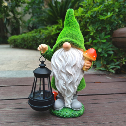 Qobumy Gnomes Solar Garden Statues,Resin Gnome Figurine Decorations Holding Mushroom and Solar Lights Lantern, Outdoor Figurines Lawn Garden Statue Decor Art for Lawn,Yard, Balcony Ornament.