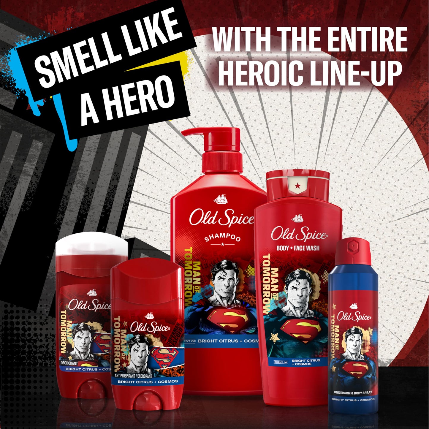 Old Spice Body Wash for Men, Superman: Man of Tomorrow, 3X Defense, 24/7 Shower Fresh with Lasting Scent, Cleansing 2-in-1 Body & Face Wash, Smell Like a Hero, Bright Citrus and Cosmos Scent, 24 oz