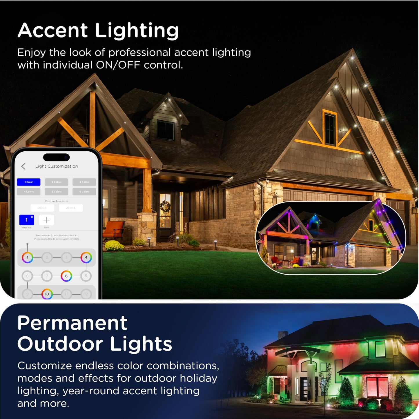 Enbrighten Eternity Permanent Outdoor Lights, 100ft, 72 RGBWIC LEDs, Black Eave Lights, Halloween Decor, Christmas Lights, Everyday Accent Lights, IP67 Waterproof, Works with Alexa, Google Home, 82730