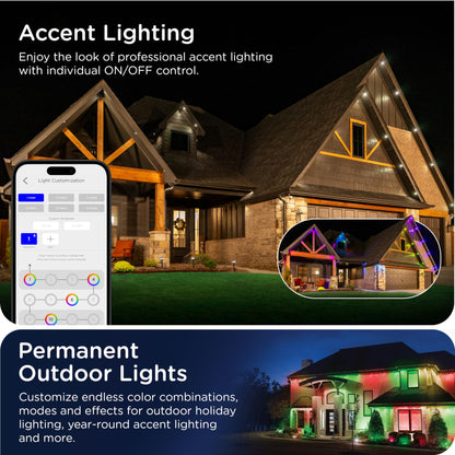 Enbrighten Eternity Permanent Outdoor Lights, 100ft, 72 RGBWIC LEDs, Black Eave Lights, Halloween Decor, Christmas Lights, Everyday Accent Lights, IP67 Waterproof, Works with Alexa, Google Home, 82730