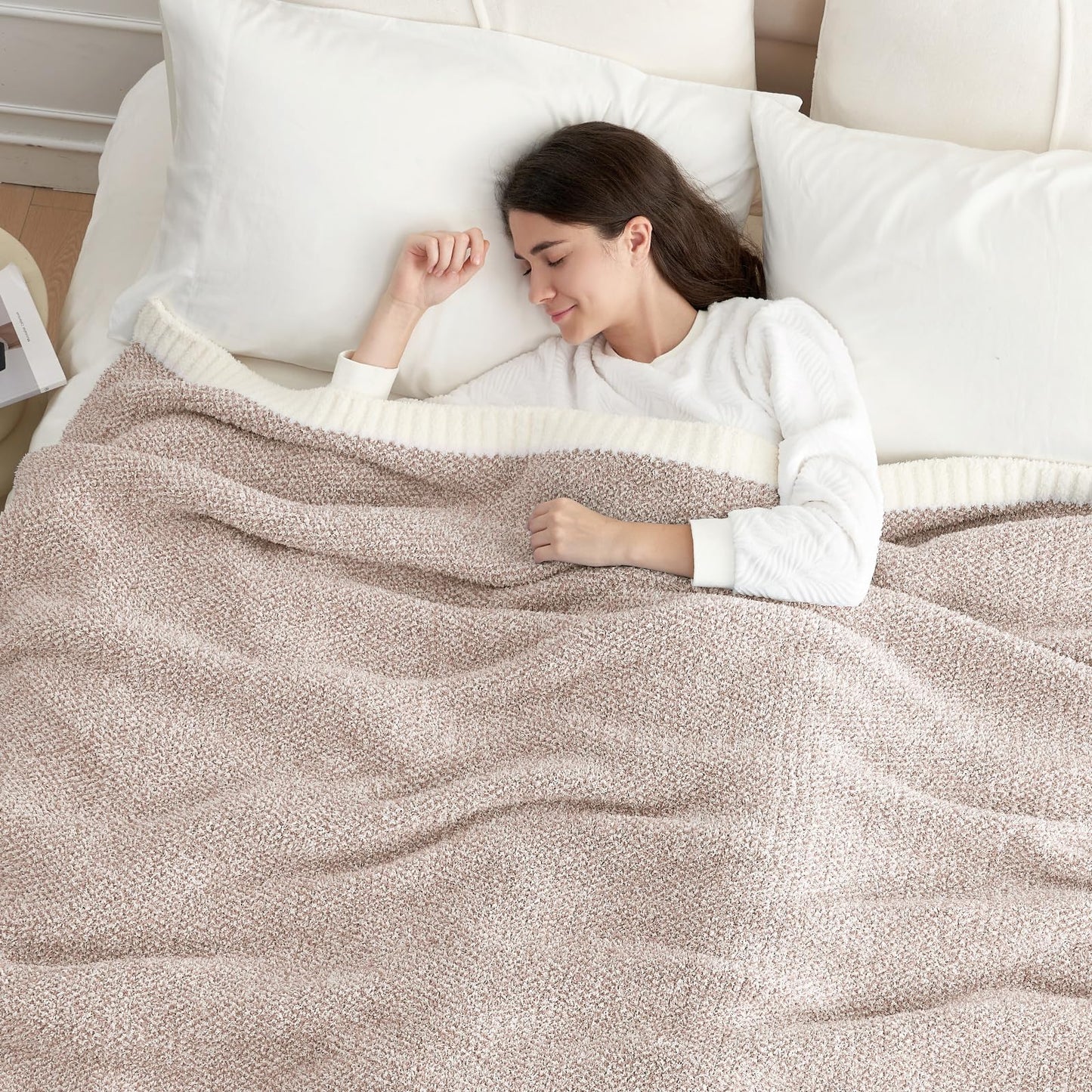 Snuggle Sac Taupe Blankets Twin Size, Reversible Super Soft Bed Blanket Warm Cozy Knit Fuzzy Plush Lightweight Blankets for Bed, Sofa, Living Room, Hotel, Heather Taupe, 60x80 inches