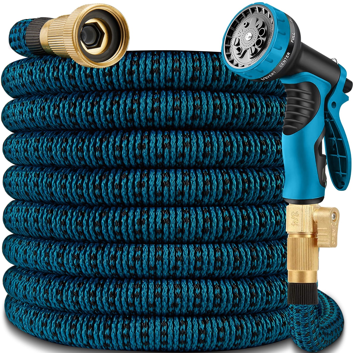 Expandable Garden Hose 25 ft - 2025 New Flexible Water Hose with 10 Pattern Spray Nozzle, 3/4 Solid Brass Connectors, Lightweight Expanding Hoses(Blue Black)