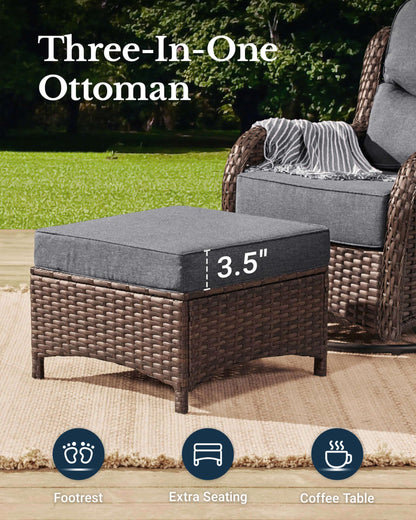 HILLGA Luxury Patio Furniture Set with 6-inch Thick Cushion, Outdoor Couch and High Back Swivel Rocker Patio Chairs, 10PCS Wicker Conversation Set for Deck Yard and Poolside, Dark Grey (V2)
