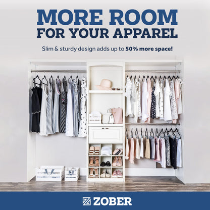 Zober Velvet Hangers 50 Pack - Black for Coats, Pants & Dress Clothes - Non Slip w/ 360 Degree Swivel, Holds up to 10 lbs - Strong Felt Hangers for Clothing