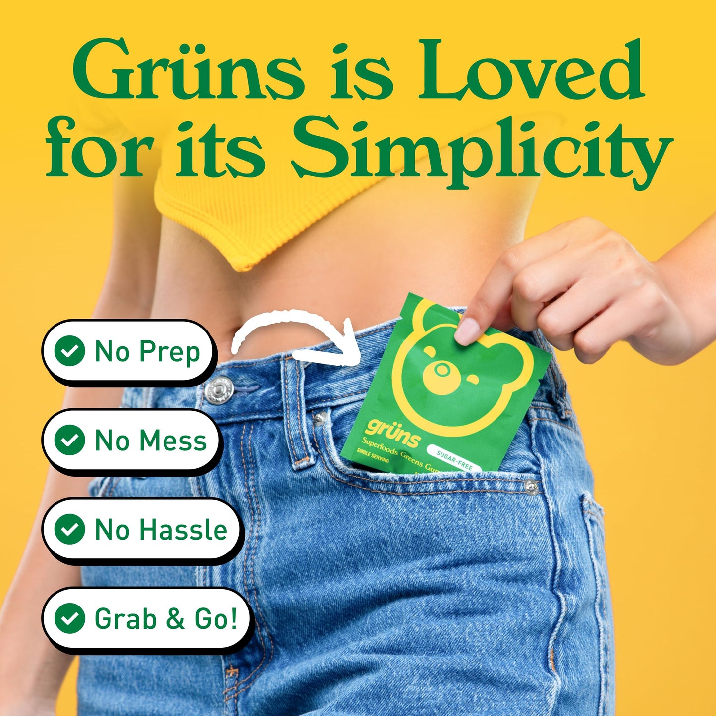 Gruns Adults Super Greens Multivitamin Gummies, Superfood Vitamin Gummy Bears with Spirulina, Chlorella, Prebiotic Fiber for Digestive Health, Adaptogens Supplement, 20 Vitamins & Minerals, 28 Count