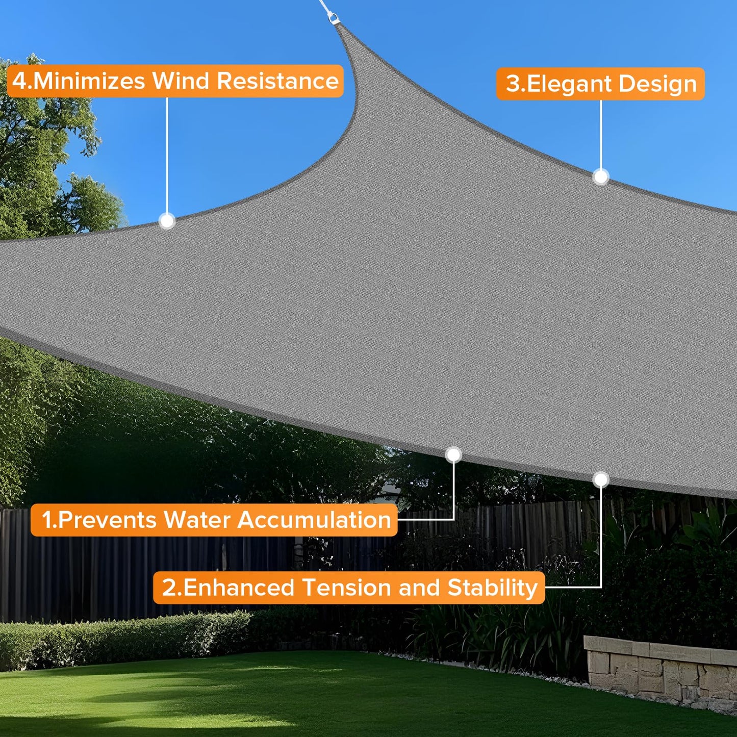 Artpuch Sun Shade Sail, 10'x10' Light Grey Rectangle, Curved Edged Commercial Grade 185GSM Permeable Outdoor Shade Cloth for Deck, Backyard, Patio (Custom Sizes Made)